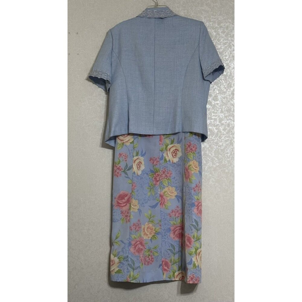 Koret VTG 2 Pc Sleeveless Blue Floral Maxi Lined Dress Short Sleeve Jacket 16 - Picture 2 of 5